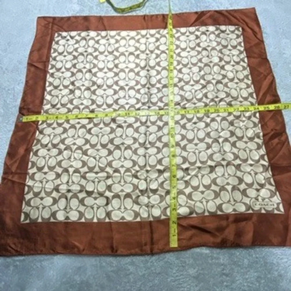 Coach Womens 21x21 Scarf Silk Signature C Logo Monogram Brown Tan Handkerchief